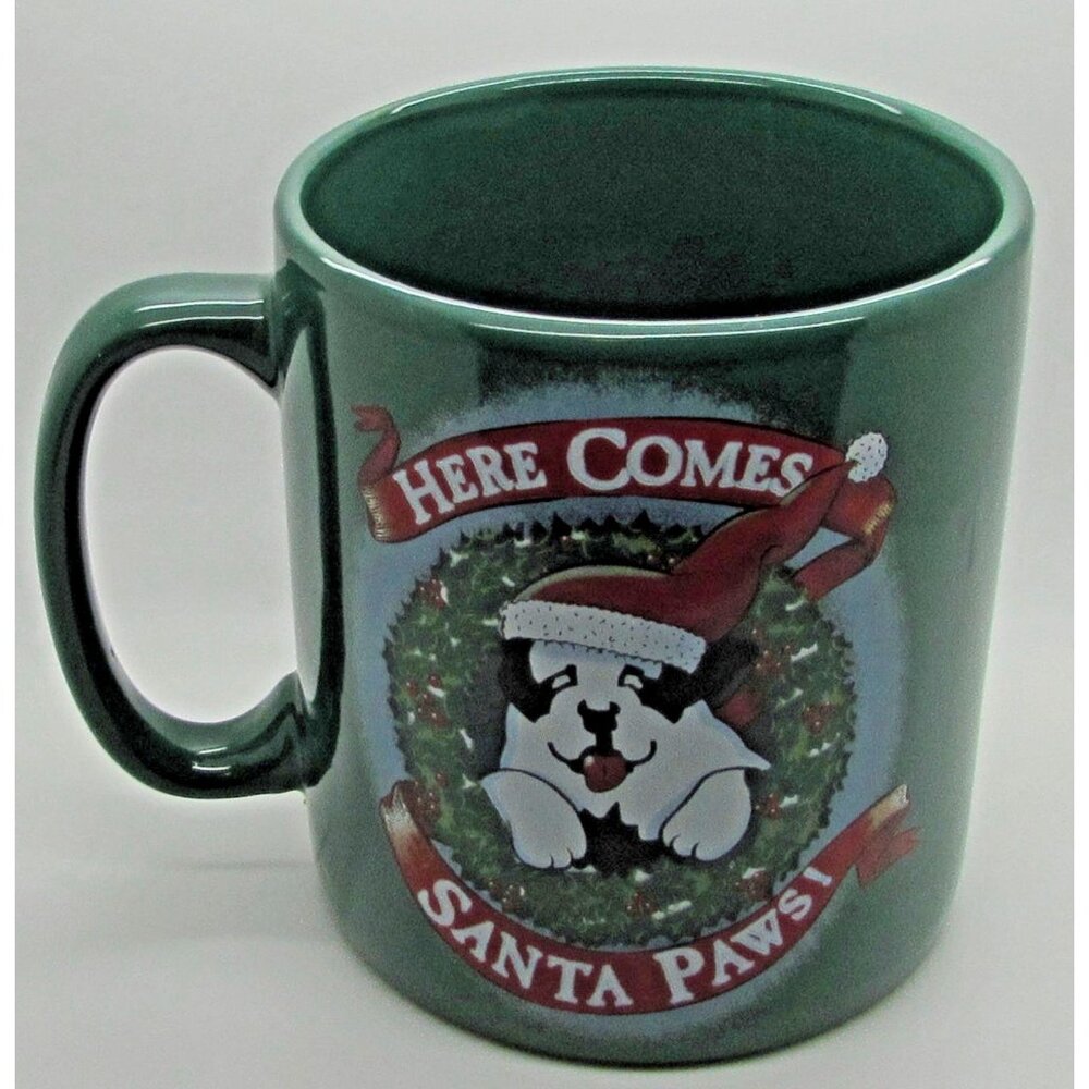 Big Dogs Coffee  Mug 2007 Here Comes Santa Paws Green Jumbo Extra Large Hat